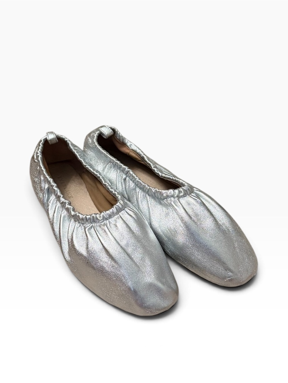 Everlane The Scrunch Flats Silver Leather Ballet Flats Elasticized Opening 10